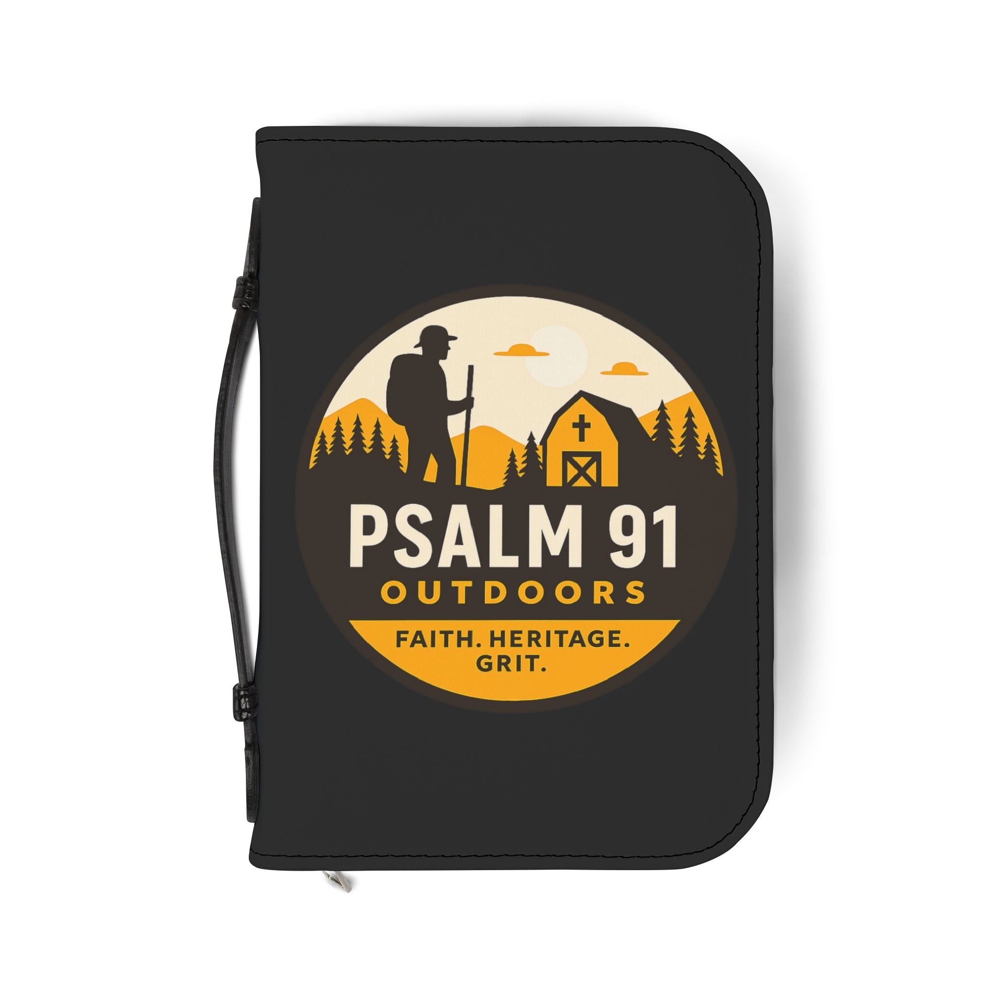 Black case with 'Psalm 91 Outdoors' logo featuring a silhouette of a person outdoors.