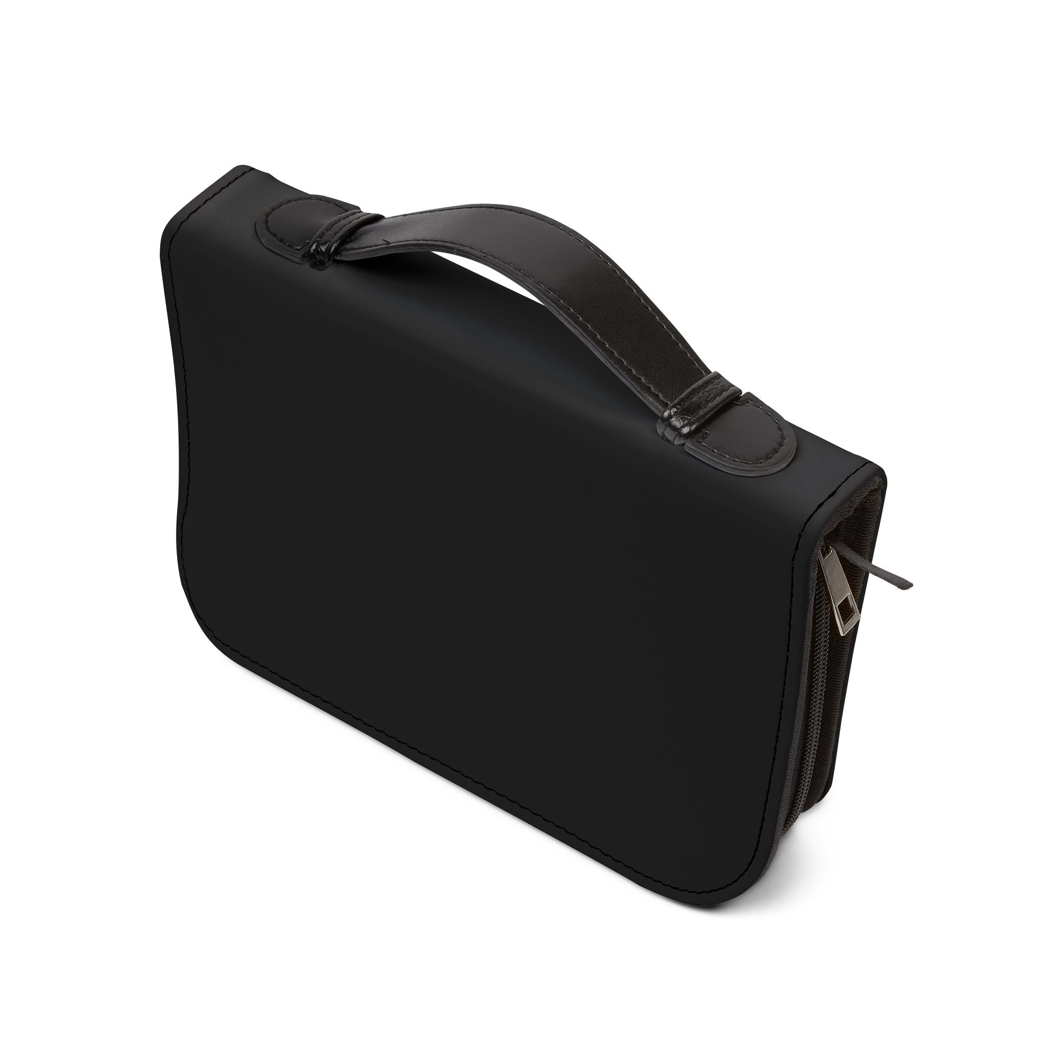 Black briefcase with a handle on a white background