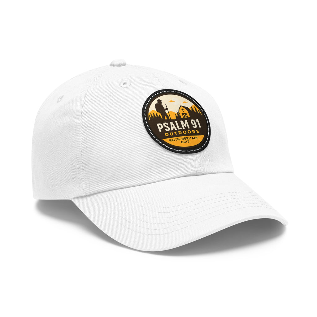 White cap with a logo on a white background