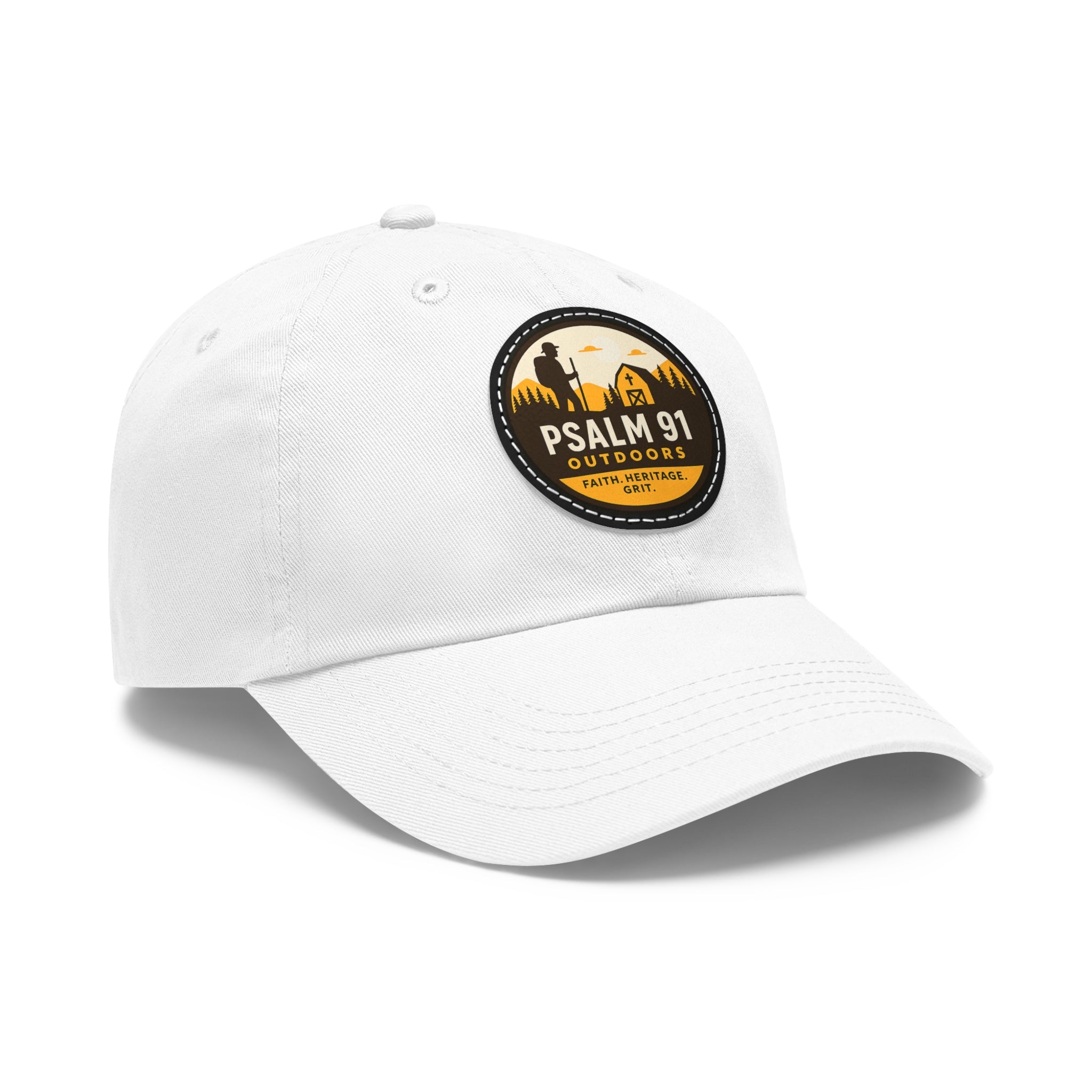 White cap with a logo on a white background