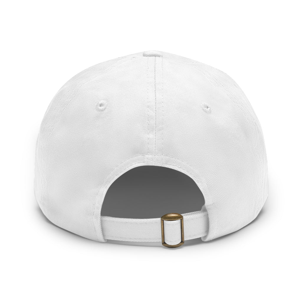 White baseball cap with a gold buckle on a white background